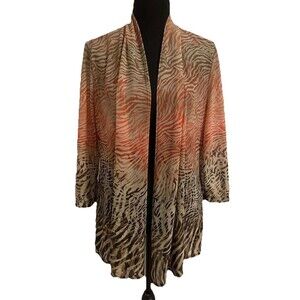 Chicos Travelers Size 1 Womens Medium M Cardigan Sheer 3/4 Sleeve Open Front